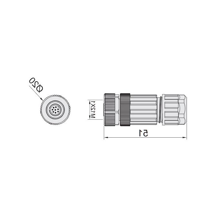 M12 8Pin, straight female, food grade, screw connection, 64F369